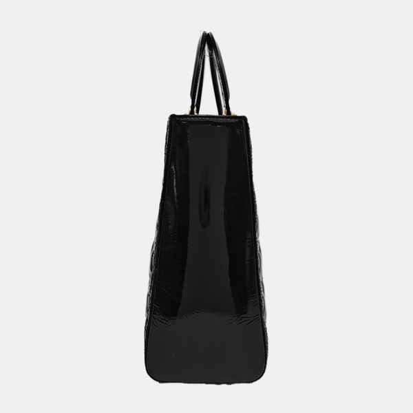 Authenticated pre-owned  Lady Dior Large Quilted Patent Leather Black - Tote Bag at Looply
