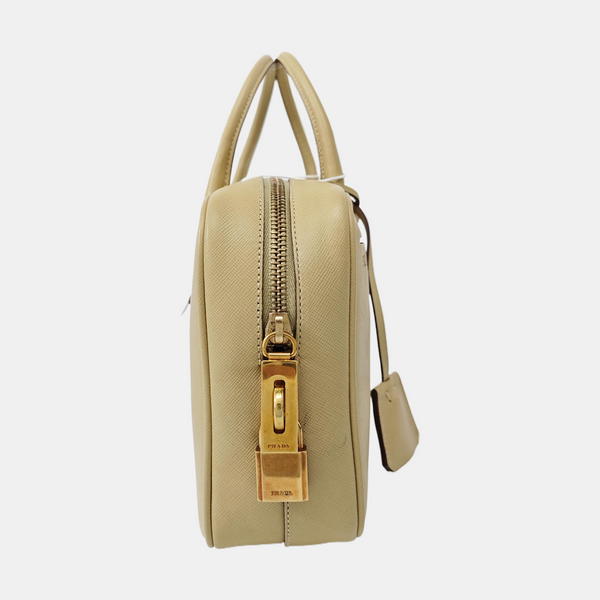 Leather Top Handle Bag Beige