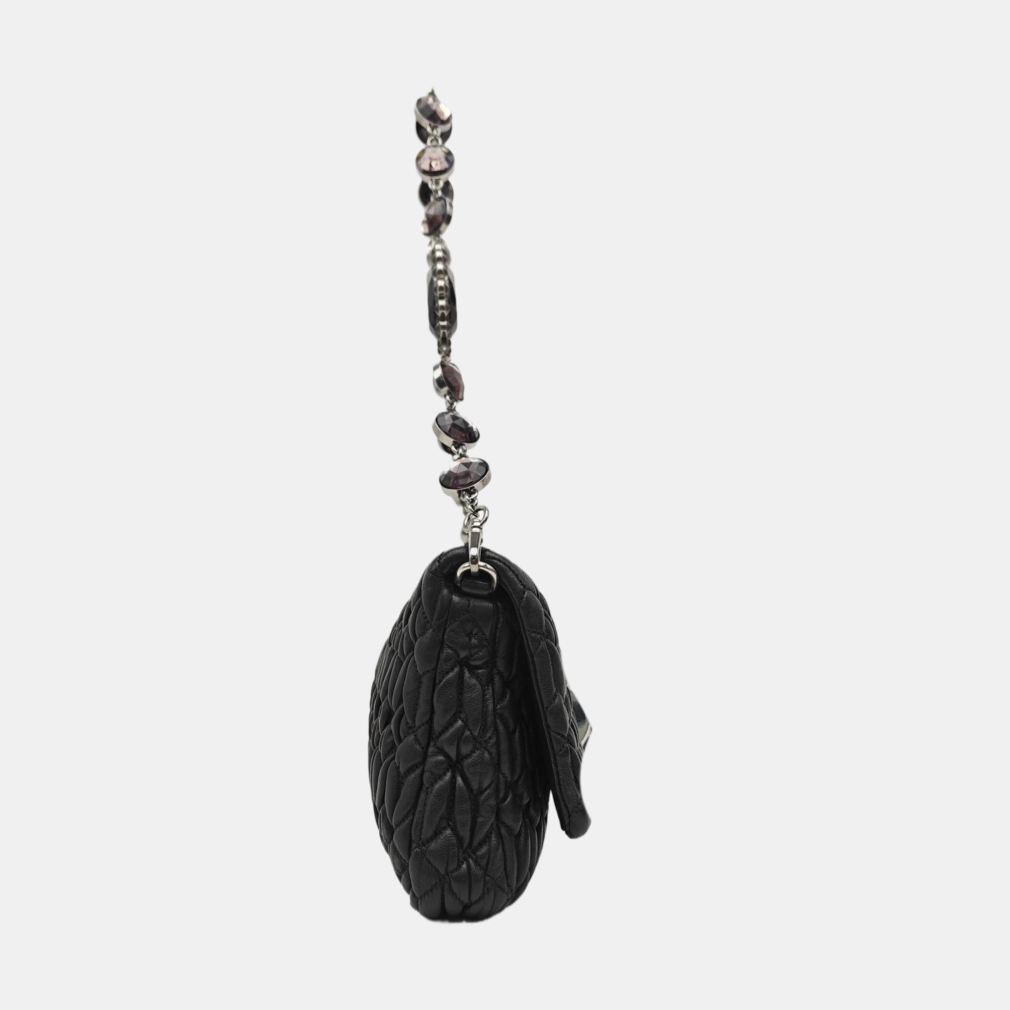 Quilted Lambskin Top Handle Bag Black