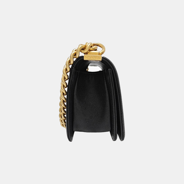 Leboy Small Chevron Grained Calfskin Black