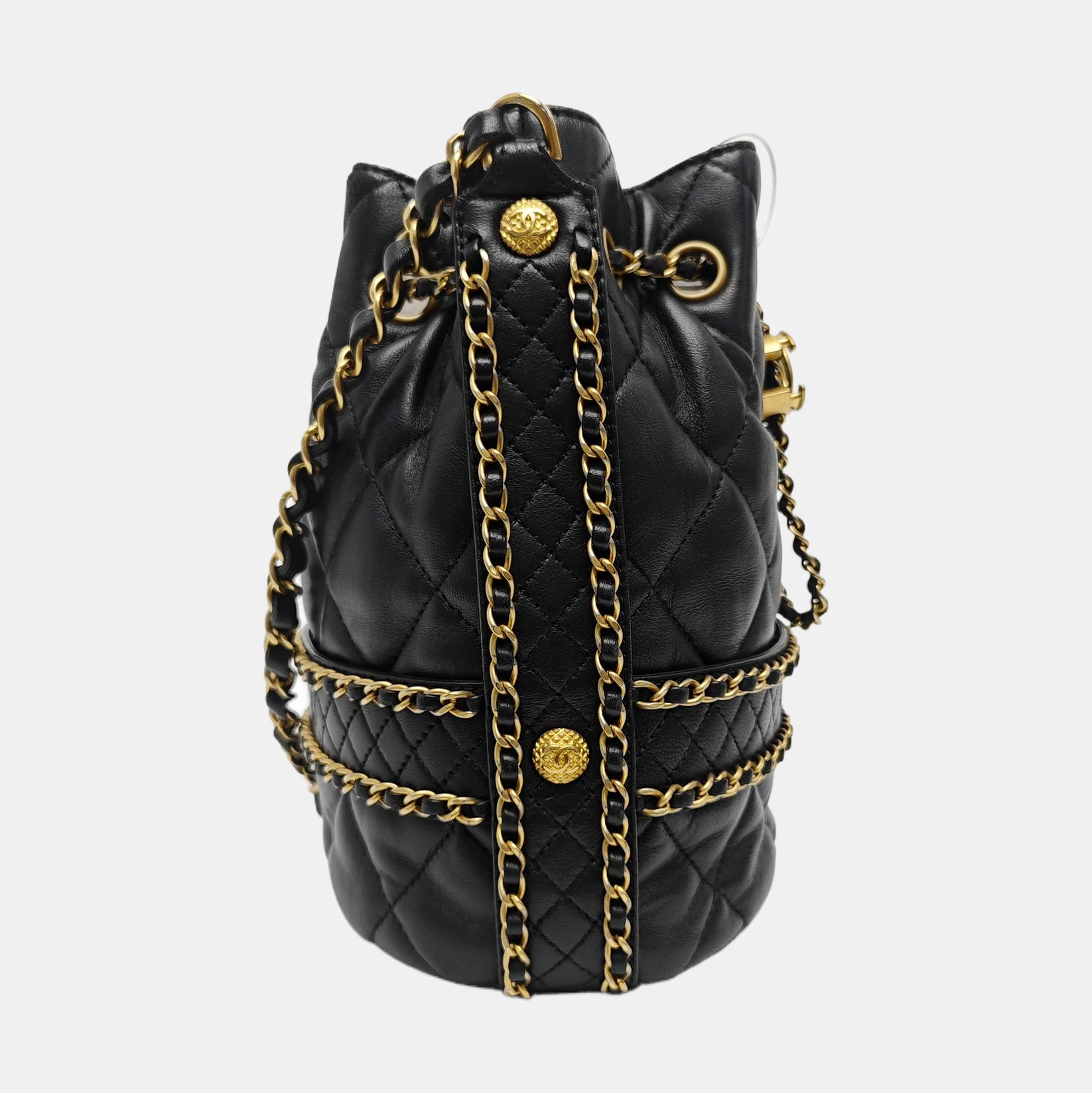 DRAWSTRING Large Quilted Lambskin Black