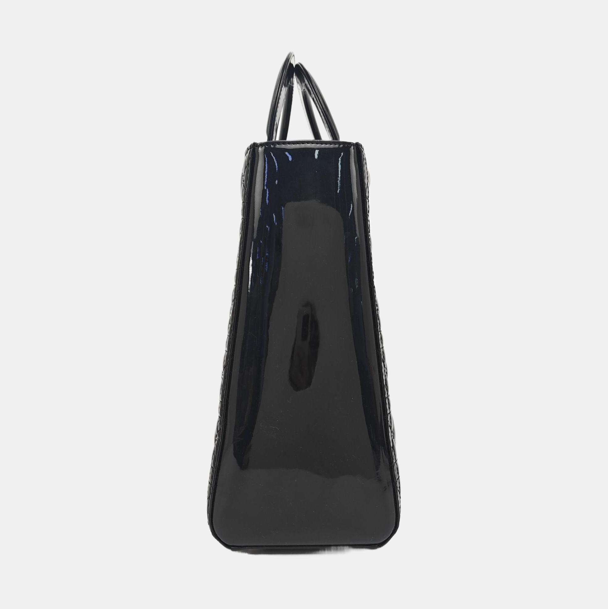 Lady Dior Large Cannage Patent Leather Black