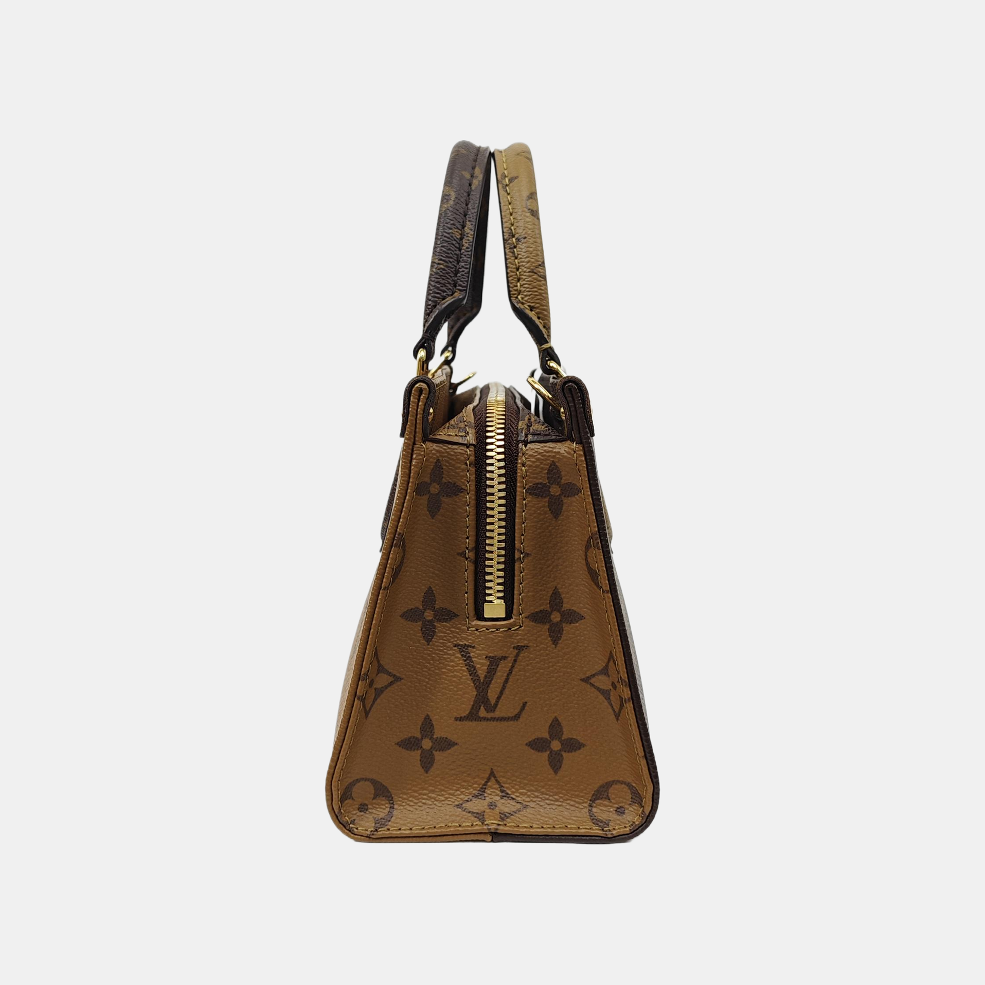 ONTHEGO EAST WEST Chain Monogram Coated Canvas Brown