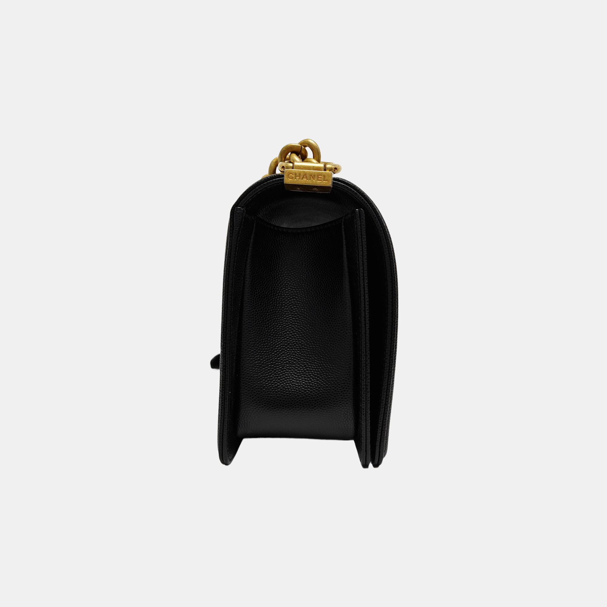 Authenticated pre-owned  BOY CHANEL Medium Quilted Grained Calfskin Black - Shoulder Bag at Looply