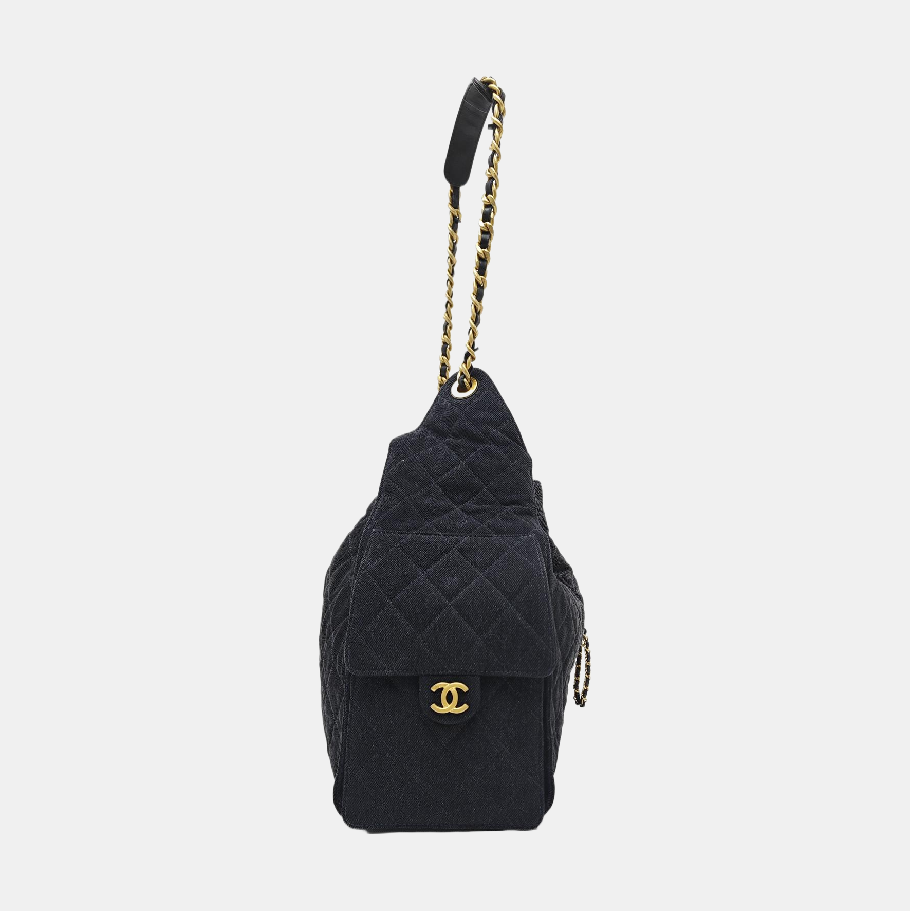 CHANEL 25 Medium Quilted Denim Black