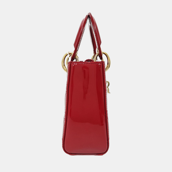 Lady Dior Mini Cannage Patent Leather Red