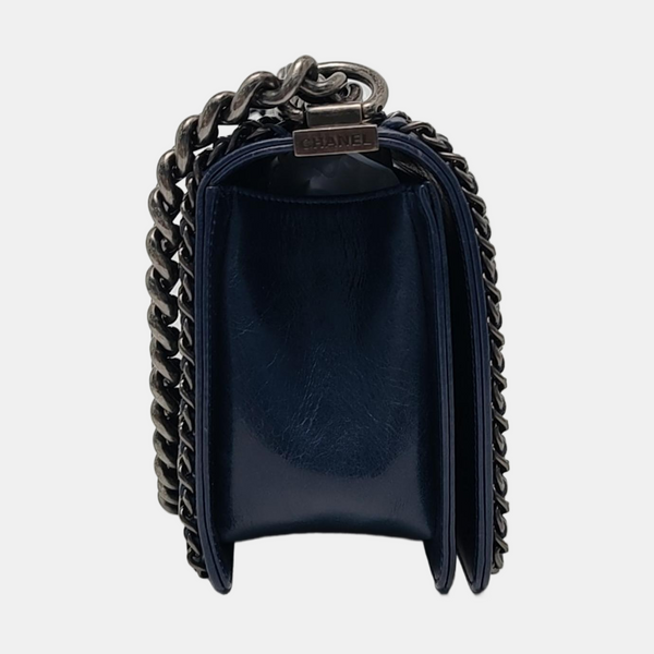 Authenticated pre-owned  BOY CHANEL Medium Quilted Calfskin Blue - Crossbody Bag at Looply