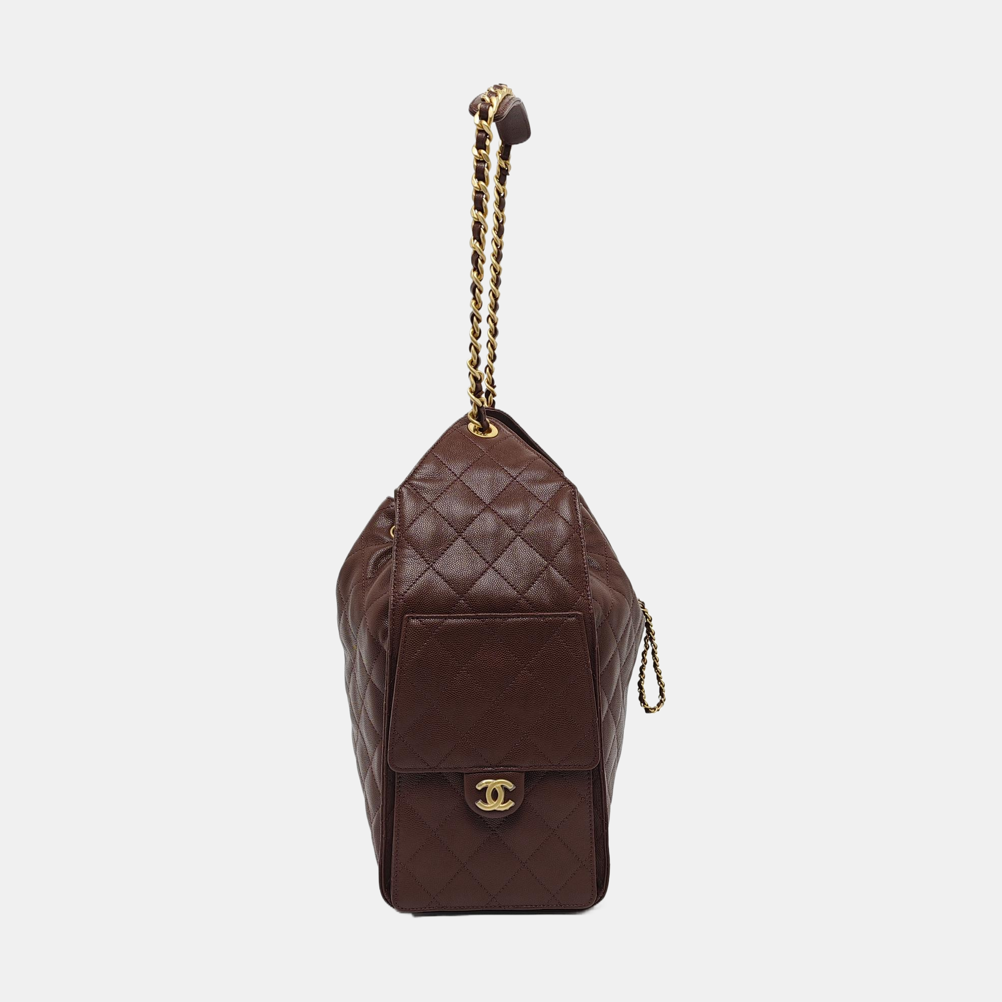 CHANEL 25 Medium Quilted Grained Calfskin Brown