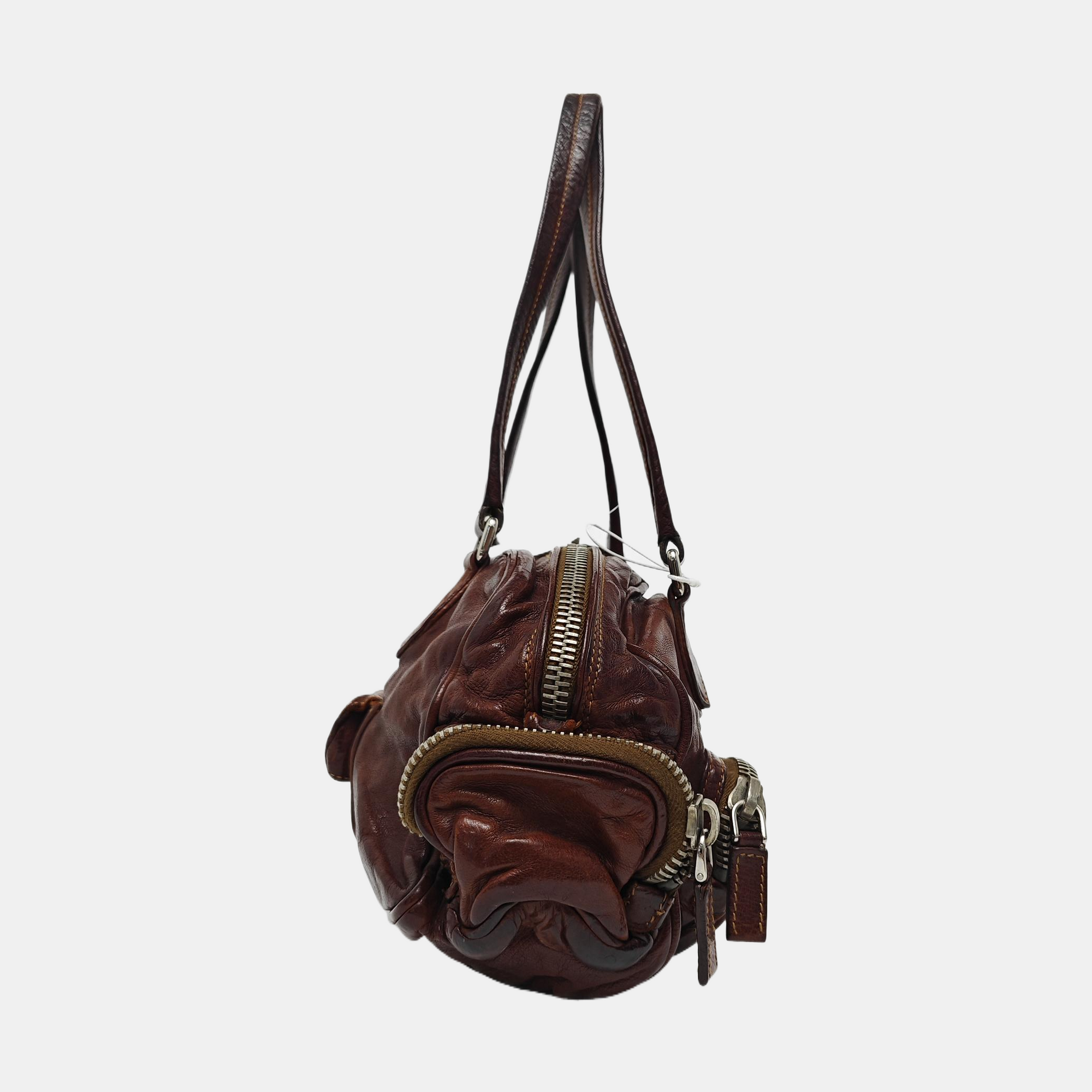 Leather Top Handle Bag Brown