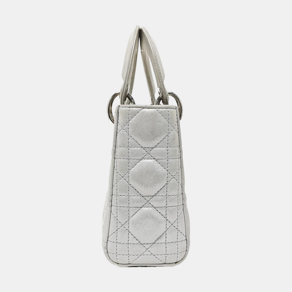 Lady Dior Mini Cannage Lambskin Silver