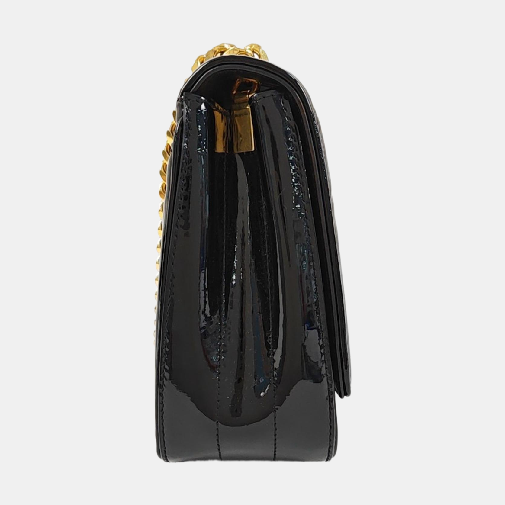 Quilted Patent Leather Shoulder Bag Black