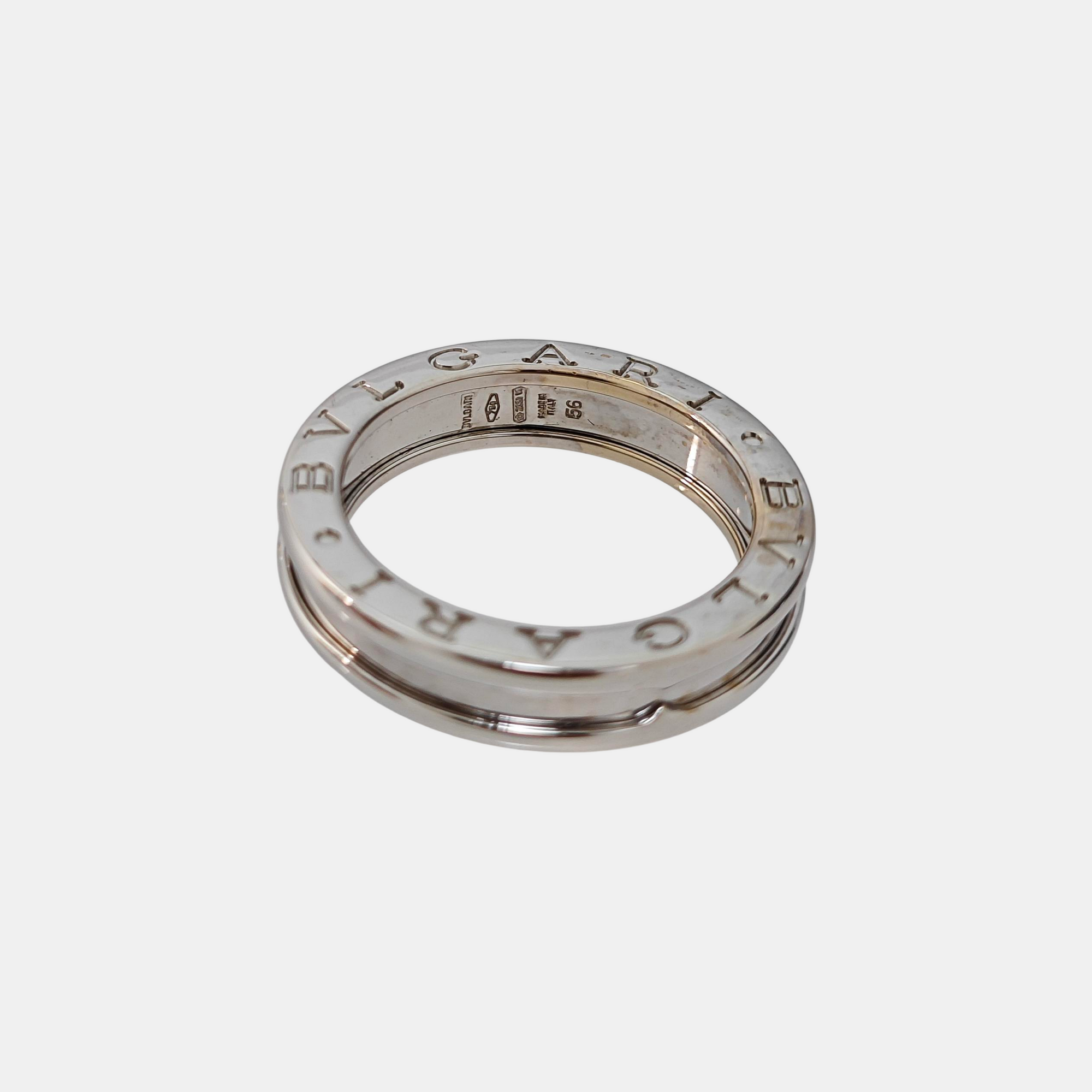 B.ZERO1 18k White Gold Silver Ring EU 56