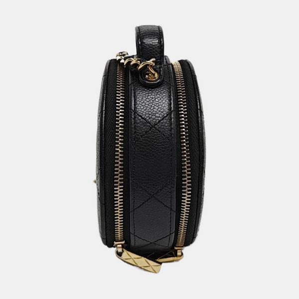 ROUND Quilted Grained Calfskin Black