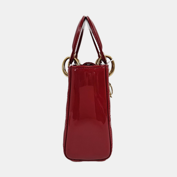Lady Dior Mini Cannage Patent Calfskin Red