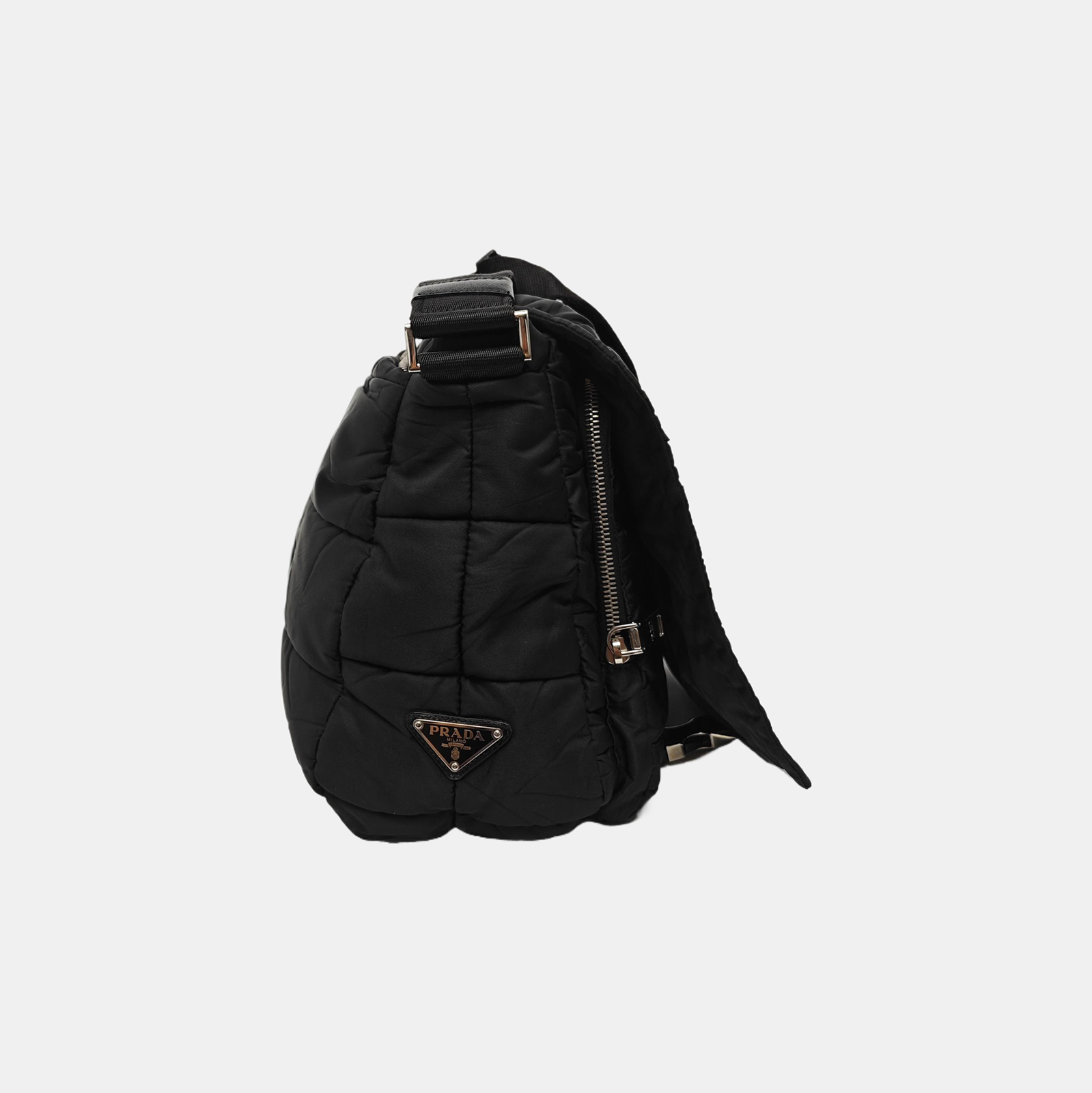 Quilted Nylon Shoulder Bag Black