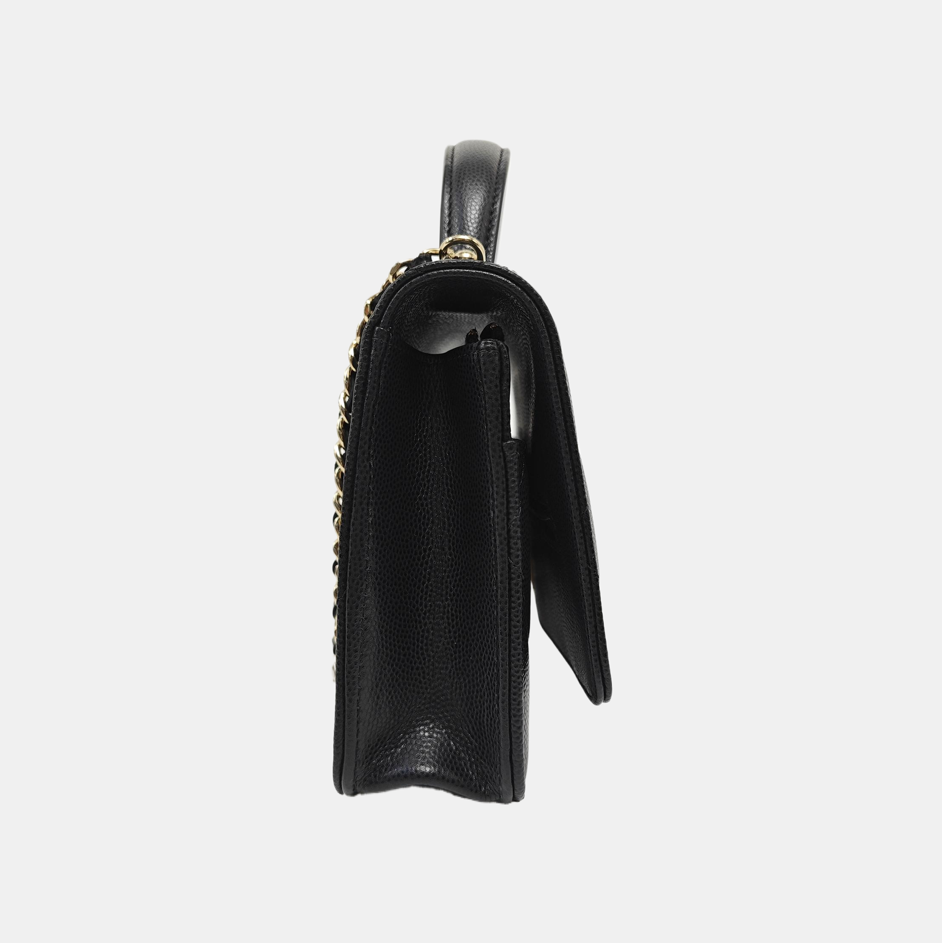 Quilted Grained Calfskin Shoulder Bag Black