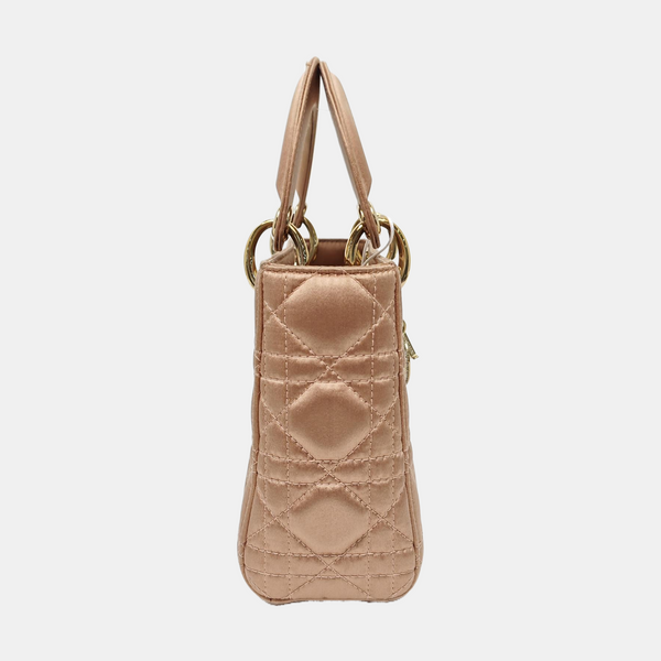 Lady Dior Mini Cannage Silk Satin Rose Gold