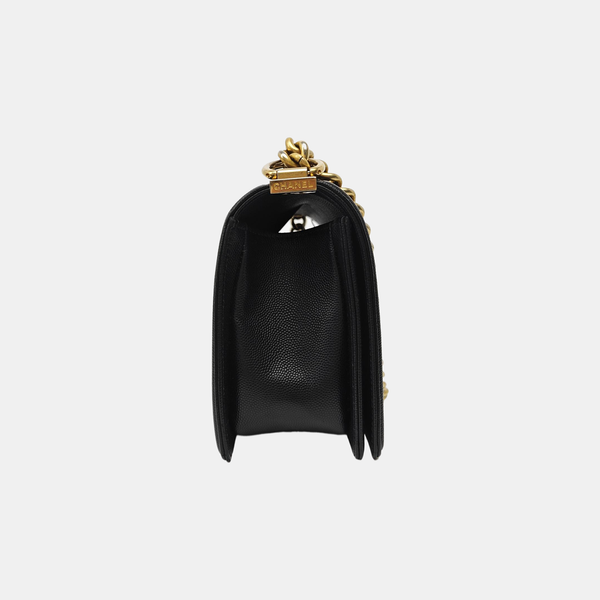 BOY CHANEL Medium Quilted Grained Calfskin Black