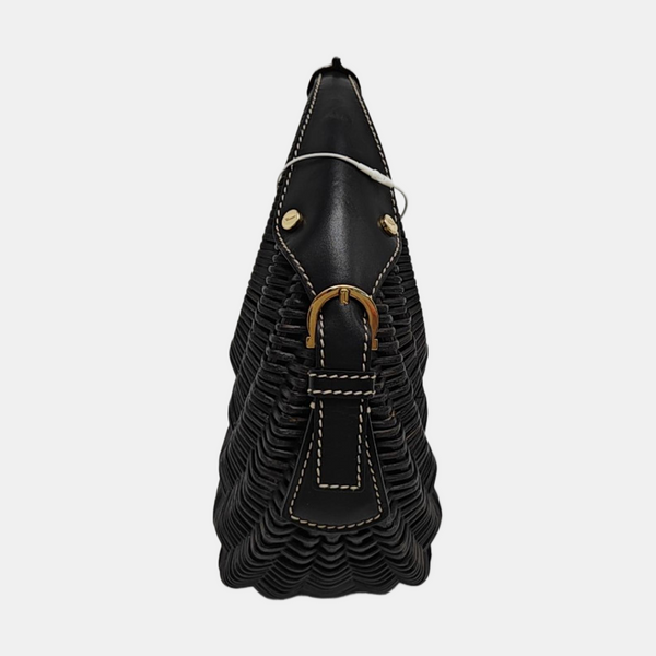 Straw Top Handle Bag Black
