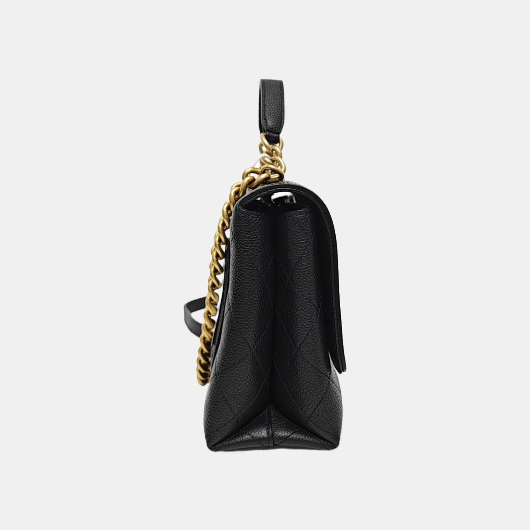 Quilted Grained Calfskin Shoulder Bag Black