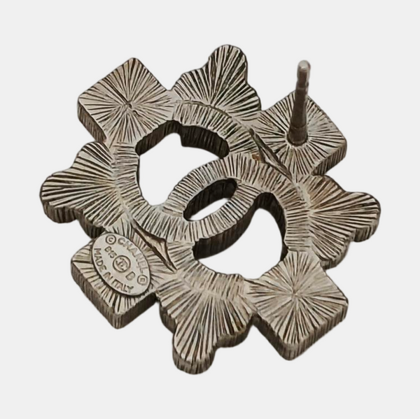 CC Logo Metal Gray Stud Earrings