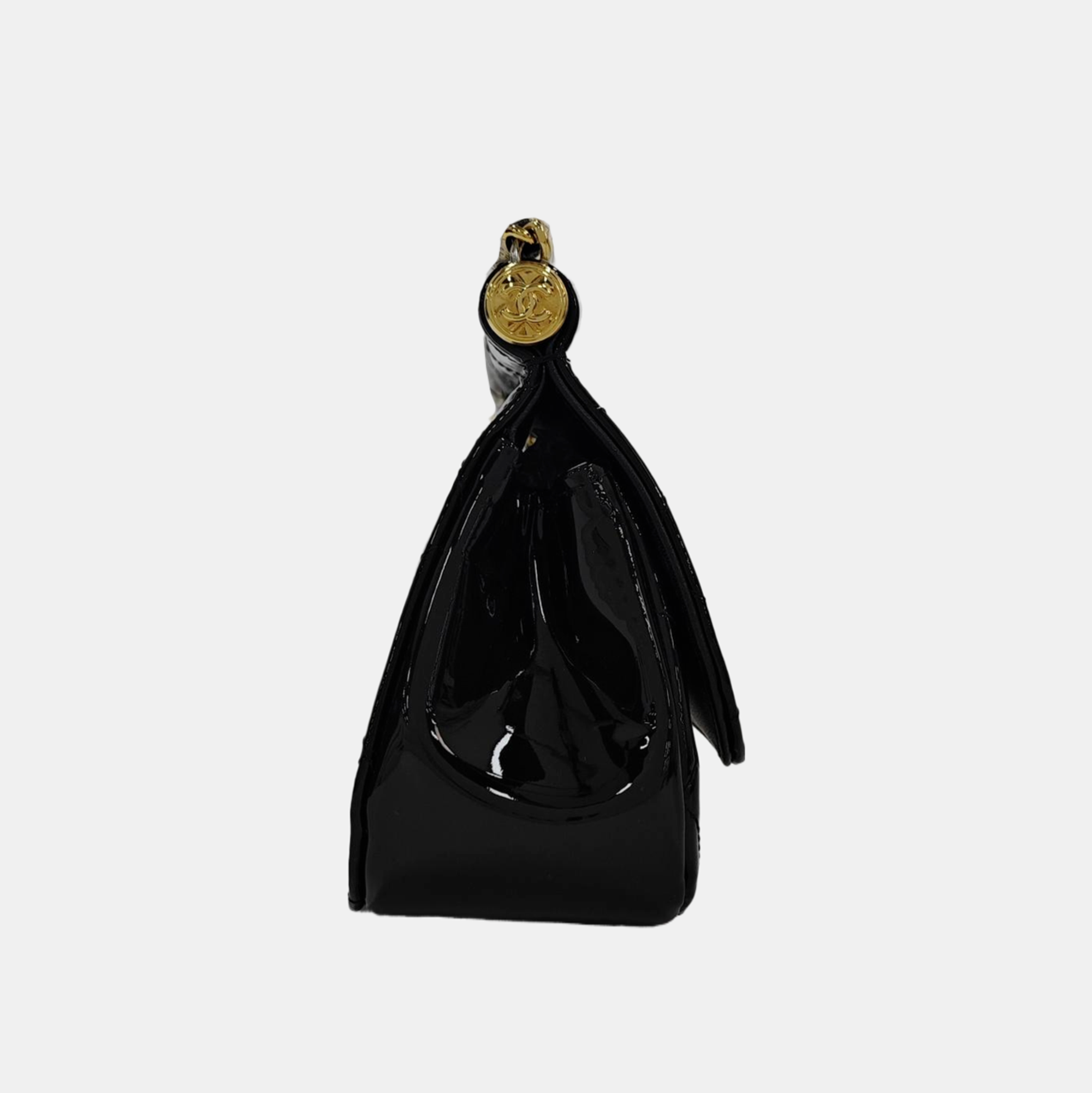 Quilted Patent Leather Shoulder Bag Black