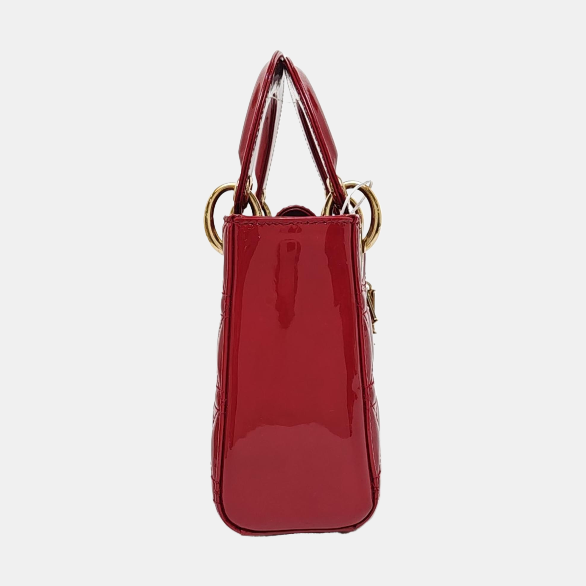 Authenticated pre-owned  Lady Dior Mini Quilted Patent Leather Red - Tote Bag at Looply