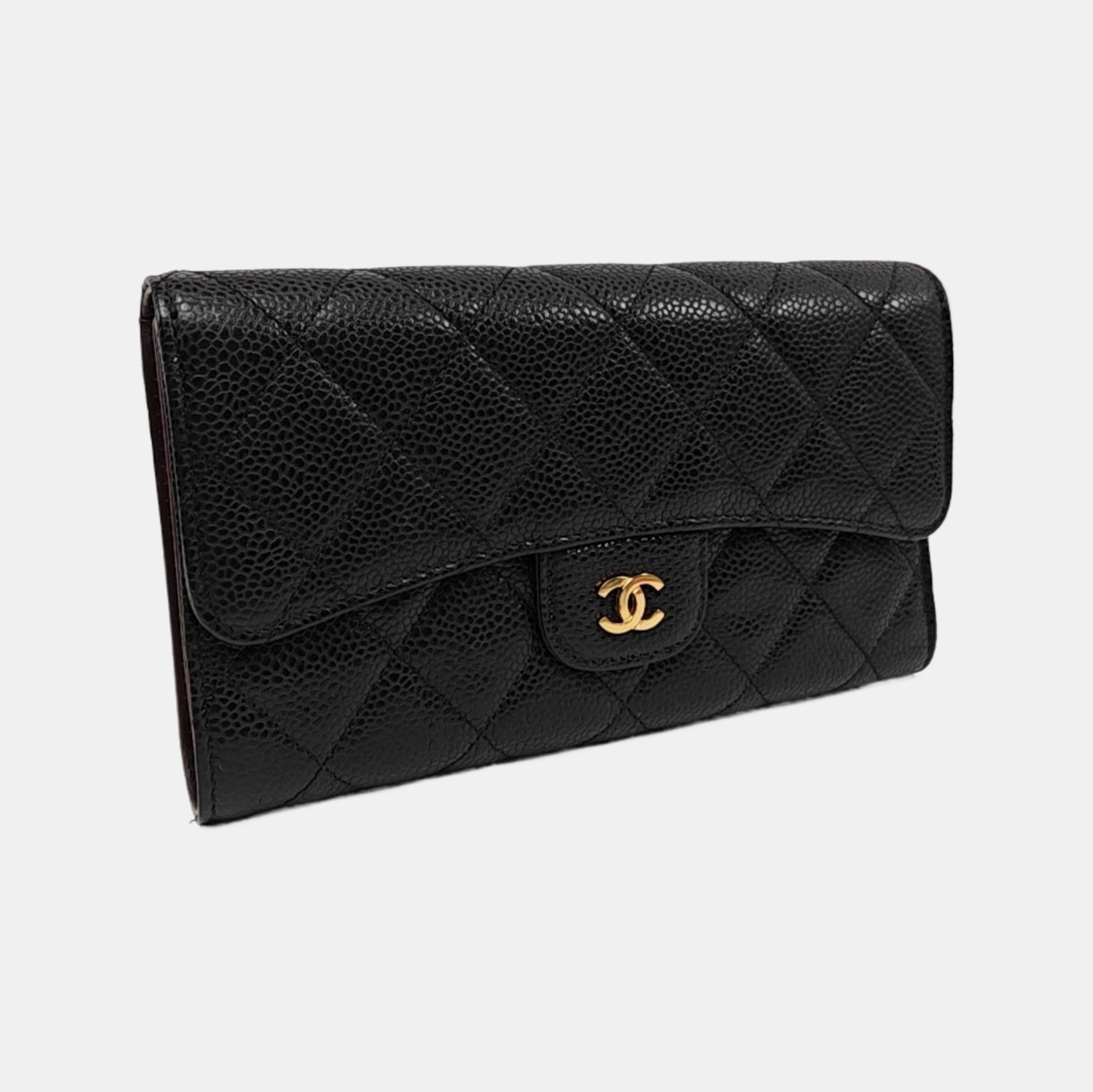 Quilted Grained Calfskin Wallet Black