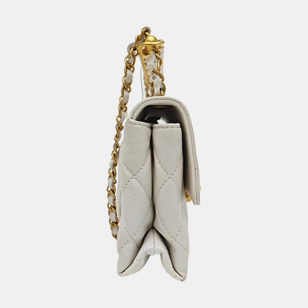 Quilted Lambskin Shoulder Bag White