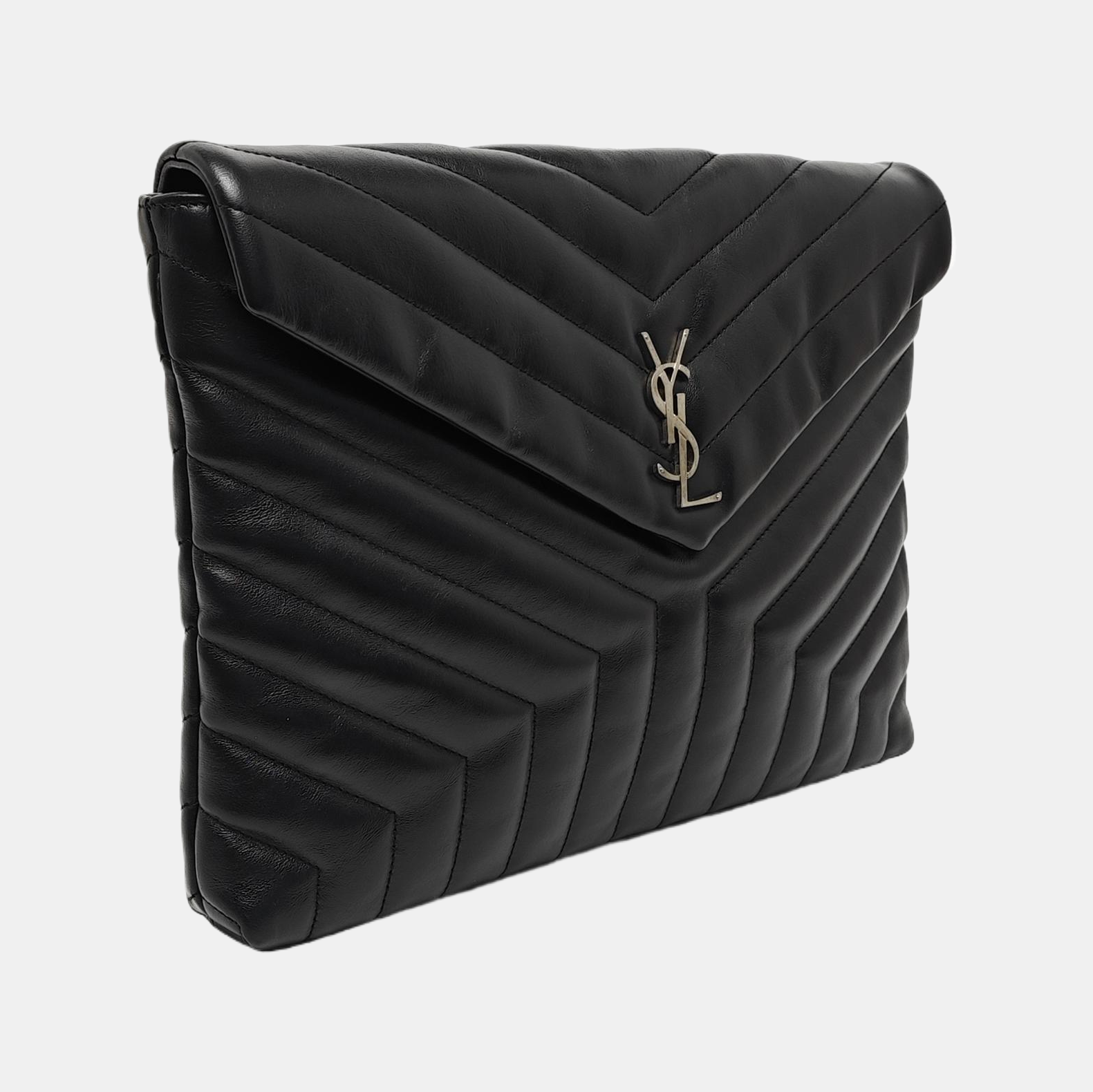 Chevron Calfskin Clutch Black