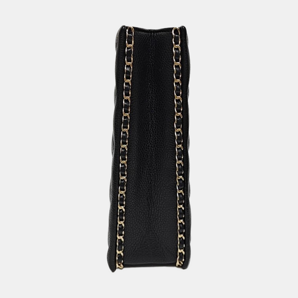 Quilted Grained Calfskin Shoulder Bag Black