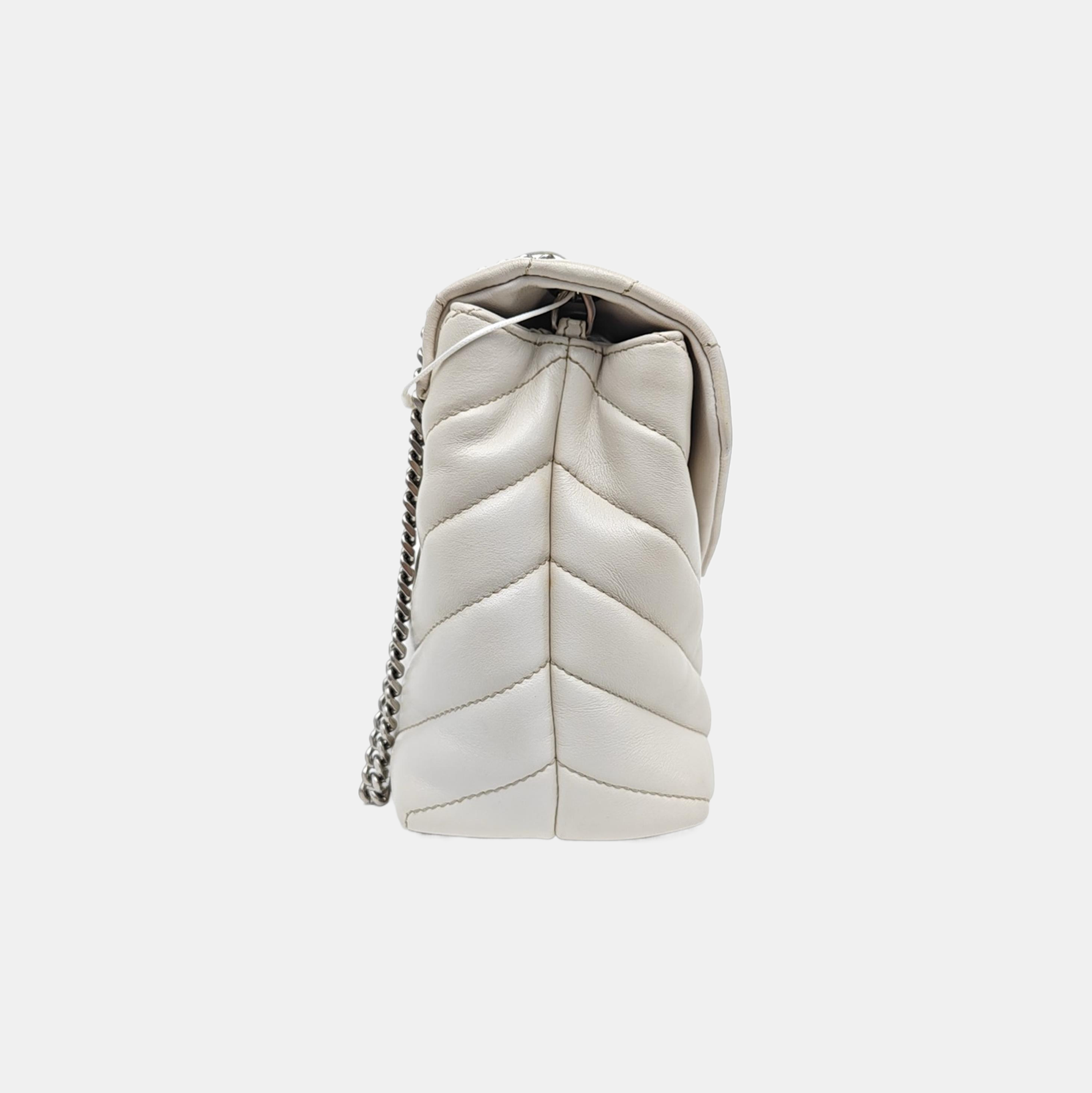LOULOU Small Chevron Calfskin White