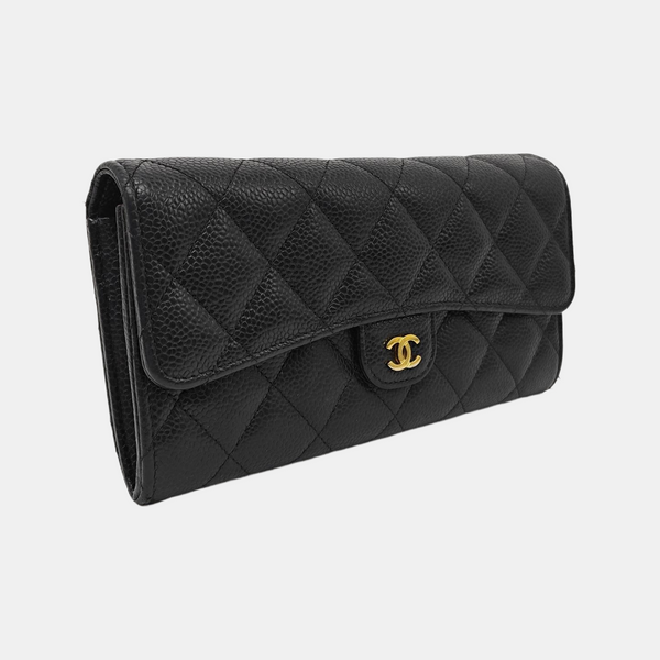 CLASSIC FLAP Mini Quilted Grained Calfskin Black Wallet