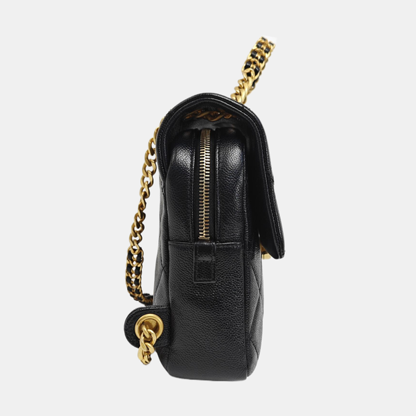 Quilted Grained Calfskin Backpack Black