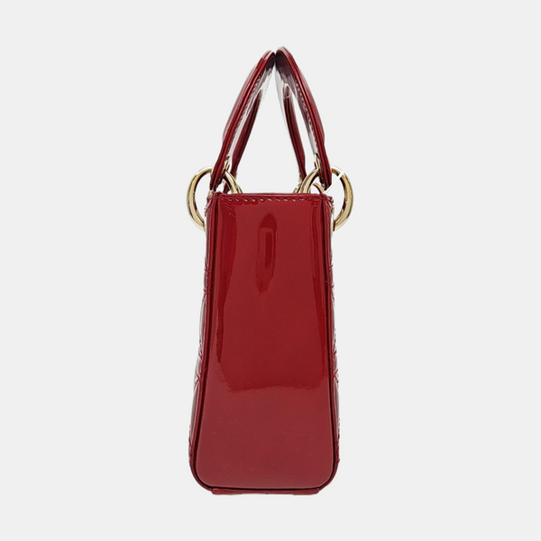 Lady Dior Mini Cannage Patent Calfskin Red