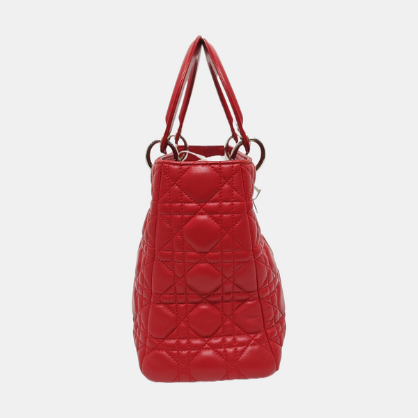 Authenticated pre-owned  Lady Dior Medium Cannage Lambskin Red - Tote Bag at Looply