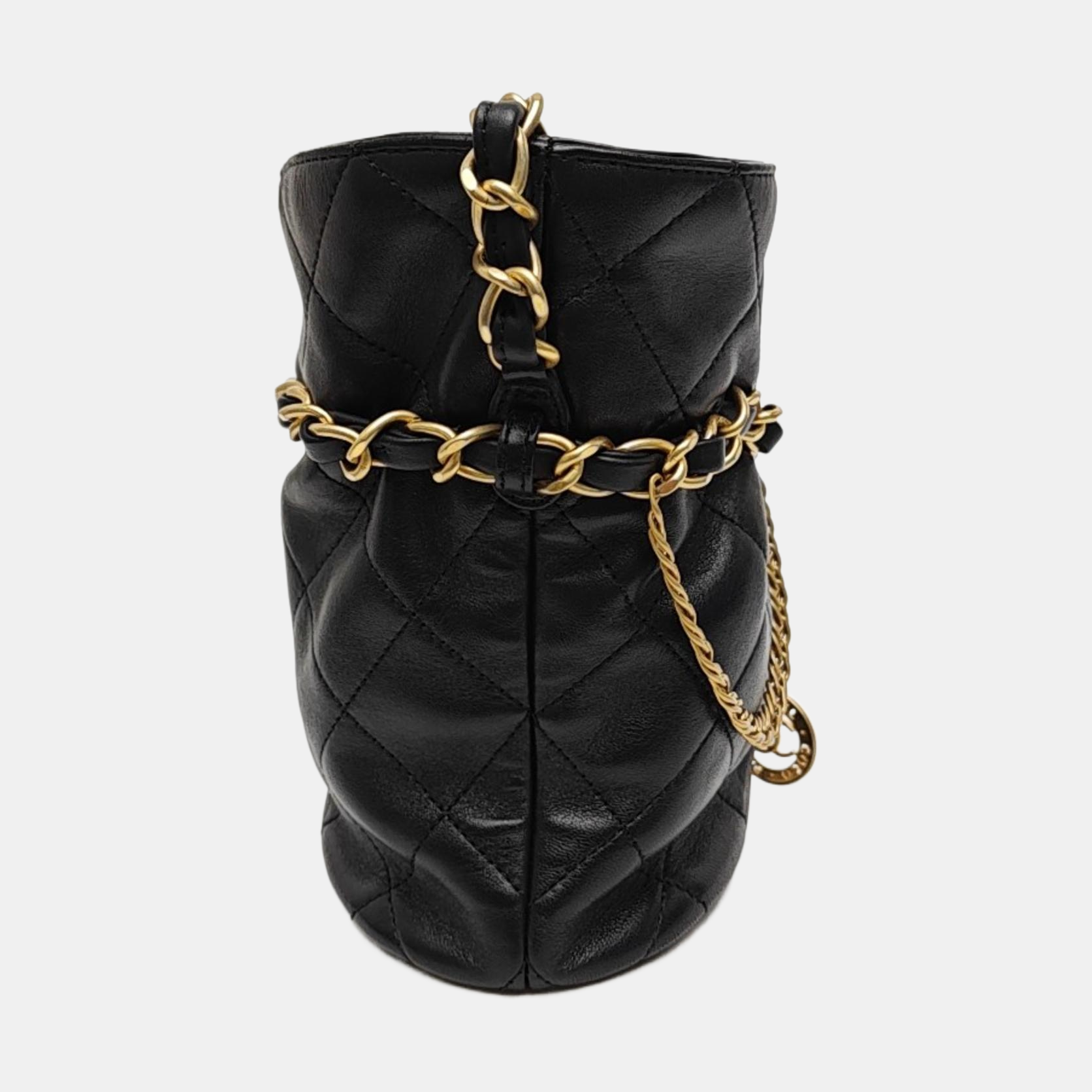 Quilted Lambskin Bucket Bag Small Black