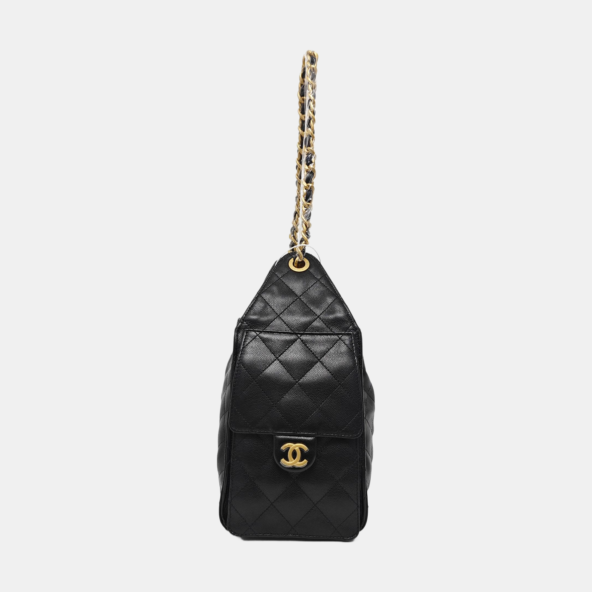 CHANEL 25 Small Quilted Grained Calfskin Black