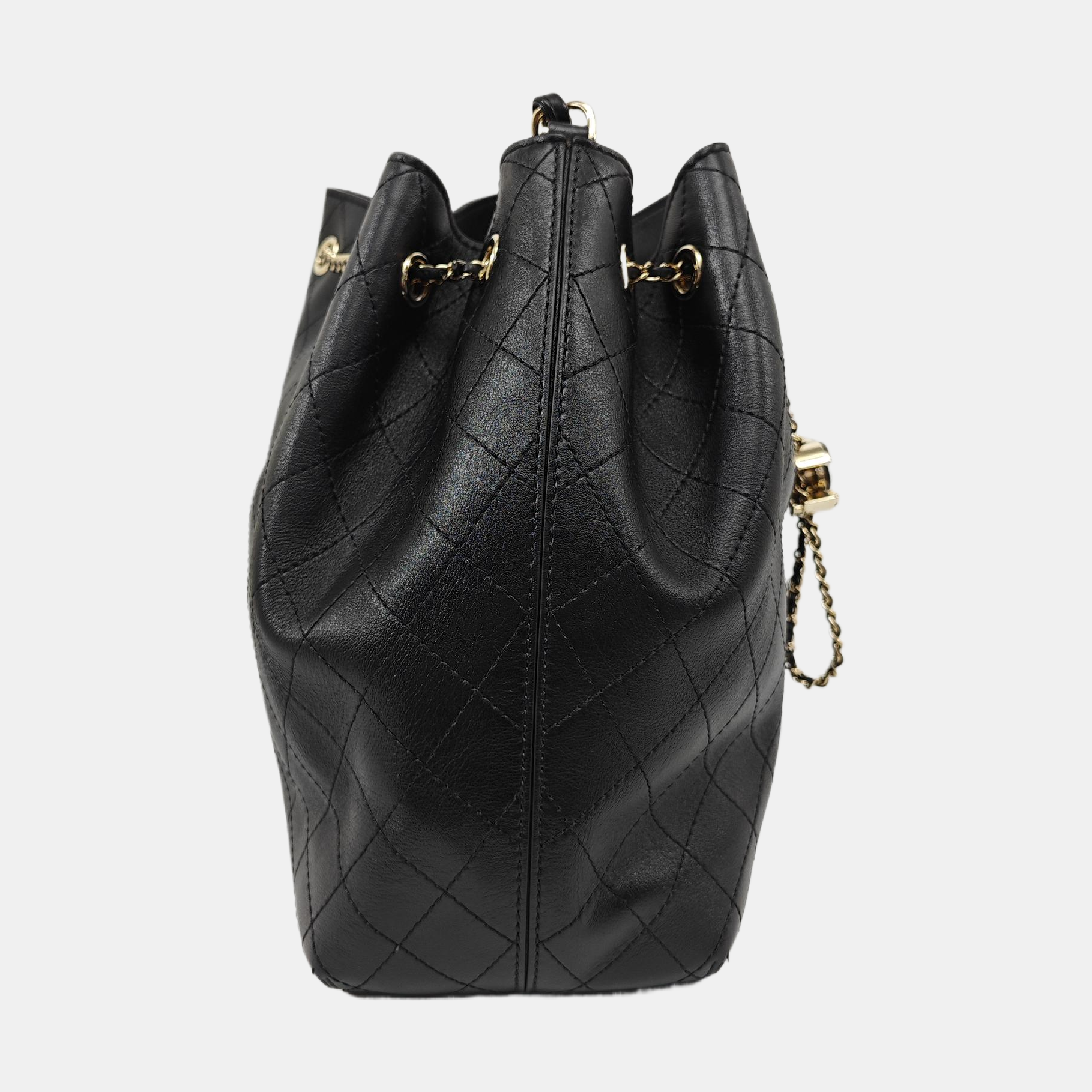Quilted Calfskin Bucket Bag Black