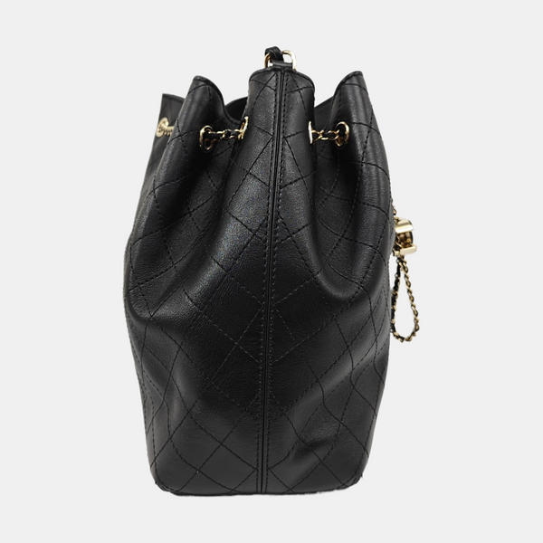 Quilted Calfskin Bucket Bag Black