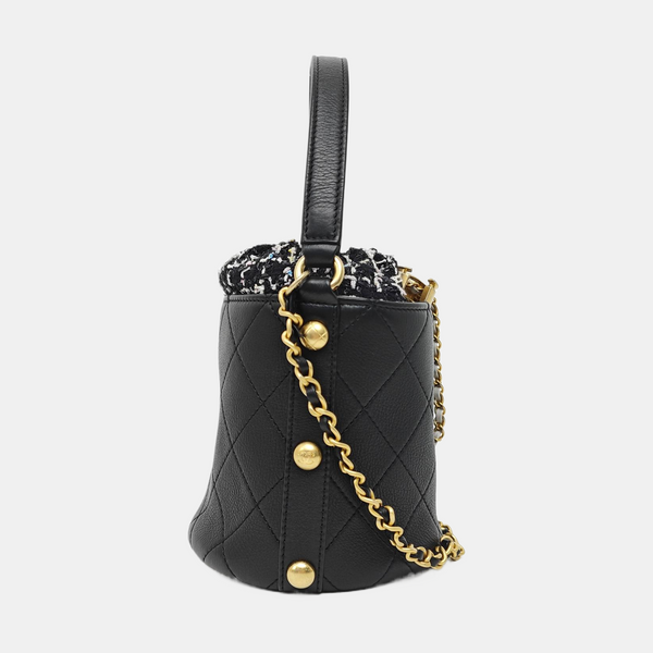 Quilted Calfskin Bucket Bag Black