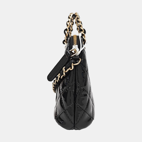 Quilted Patent Leather Shoulder Bag Black