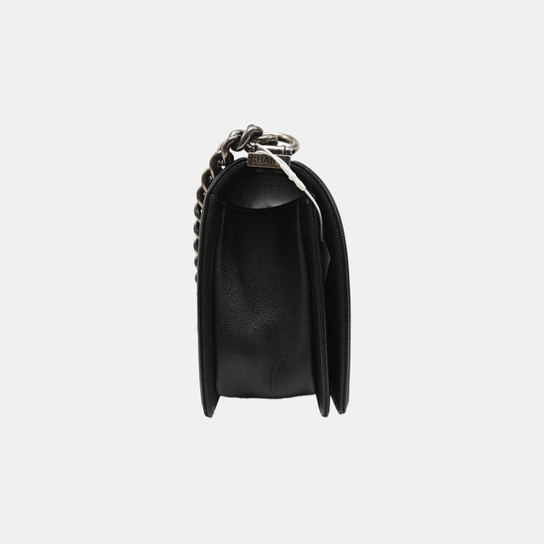 BOY CHANEL Medium Quilted Grained Calfskin Black
