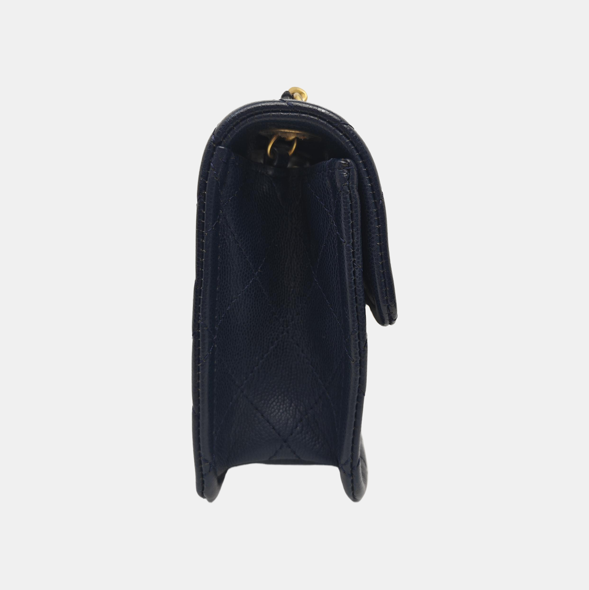 Quilted Grained Calfskin Shoulder Bag Blue