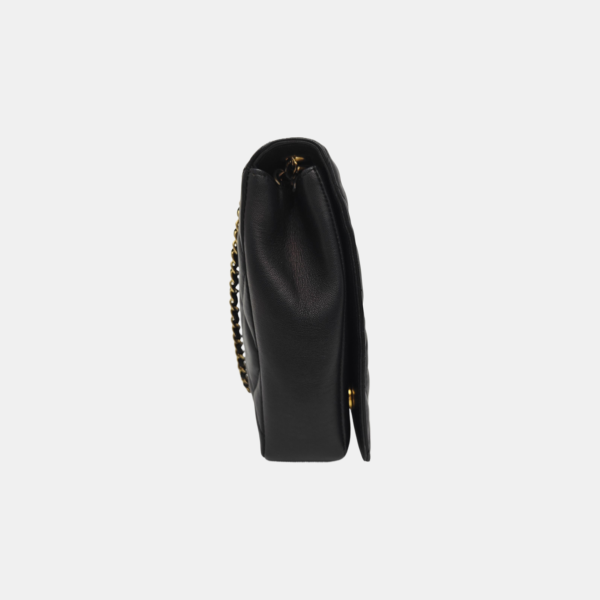 Quilted Lambskin Shoulder Bag Black