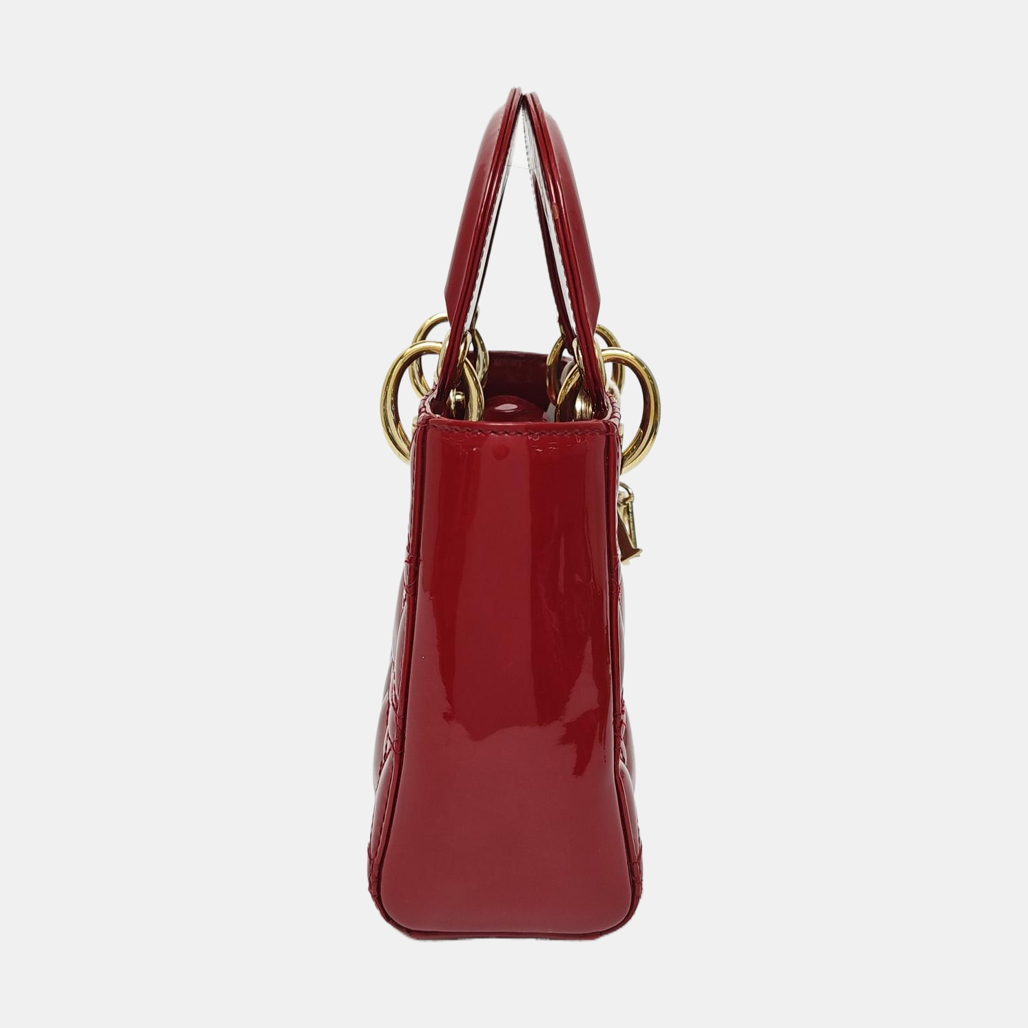 Lady Dior Mini Cannage Patent Calfskin Red