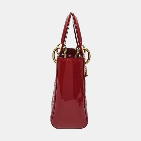 Lady Dior Mini Cannage Patent Calfskin Red