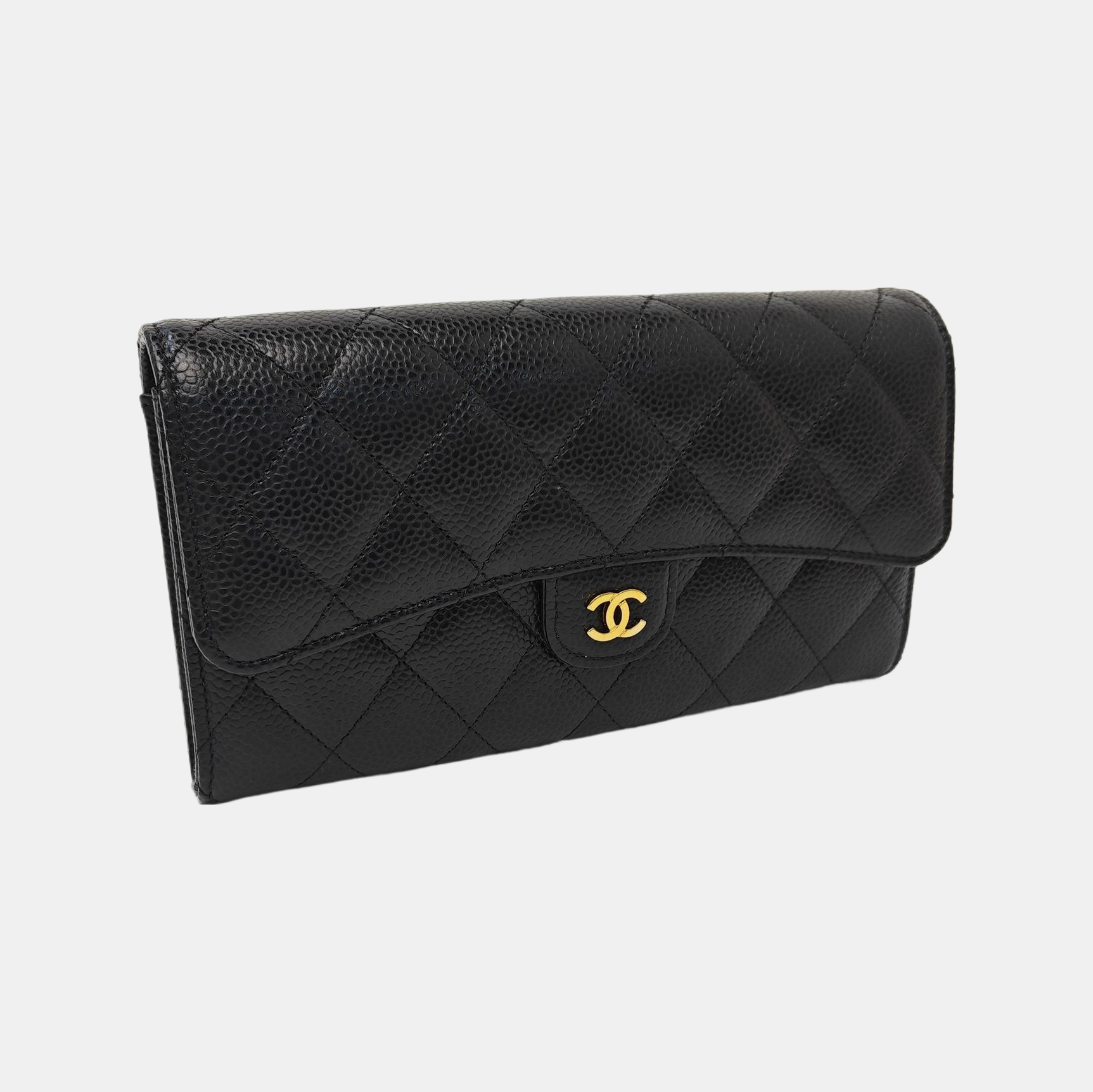 CLASSIC FLAP Mini Quilted Grained Calfskin Black Wallet