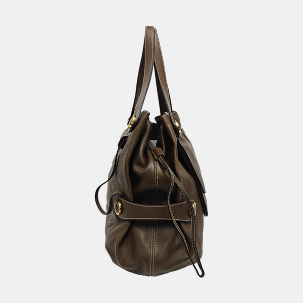 Calfskin Top Handle Bag Brown