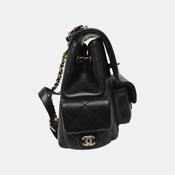 Quilted Grained Calfskin Backpack Small Black